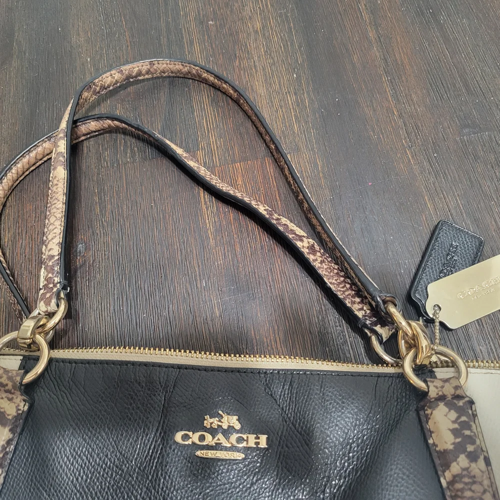 Coach Black and Cream Shoulder Bag with Snakeskin‎ Accents